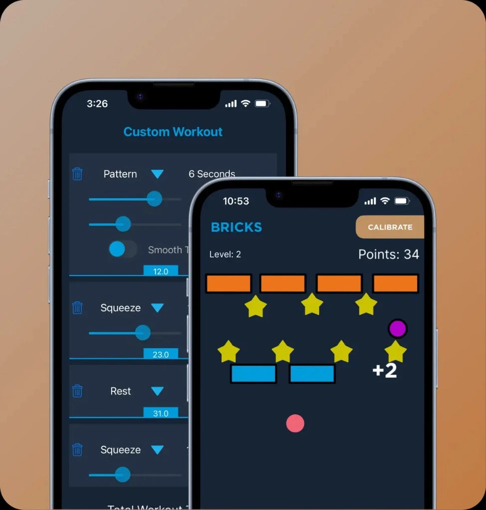 kGoal app with custom workouts and gamified Bricks exercise on mobile phones