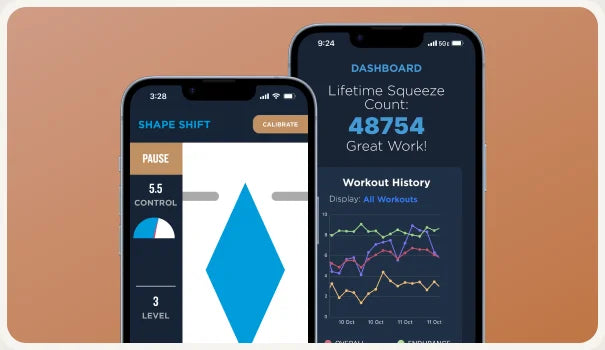 kGoal app showing Shape Shift workout and Dashboard progress on phones